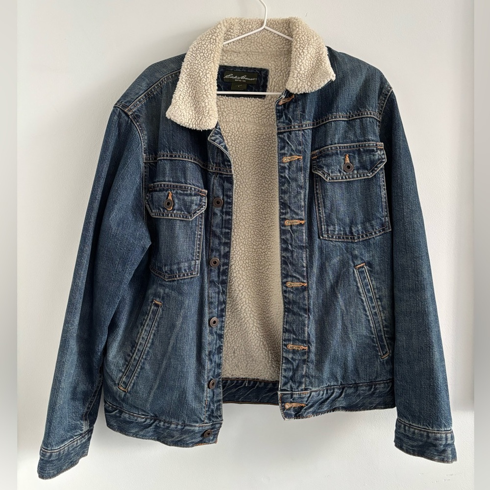 Eddie Bauer - Blue Denim Jacket with Sherpa Lining - Size Small